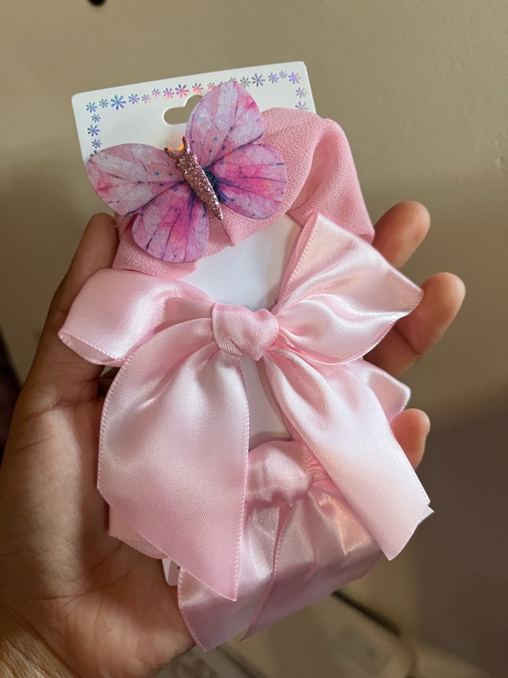 Pink Butterfly & Satin Bow Kids Hair Set